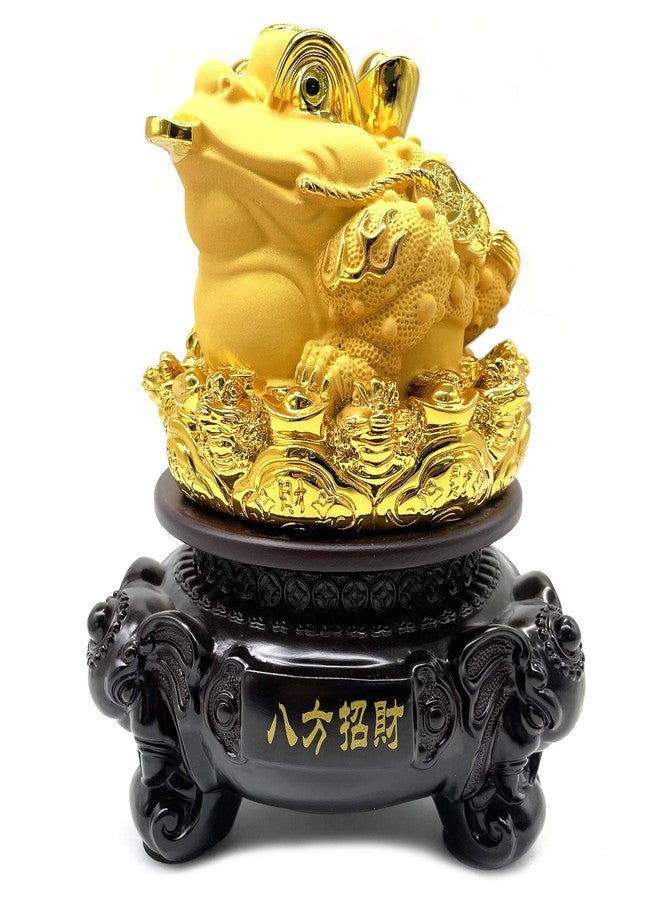 FUNSXBUG 8 Inch Height Gold Chinese Feng Shui Money Frog (Three Legged Wealth Frog or Money Toad) Statue with Rotating Base Feng Shui Decor Home Office Decoration Tabletop Ornaments Good Lucky Gifts - Image 2